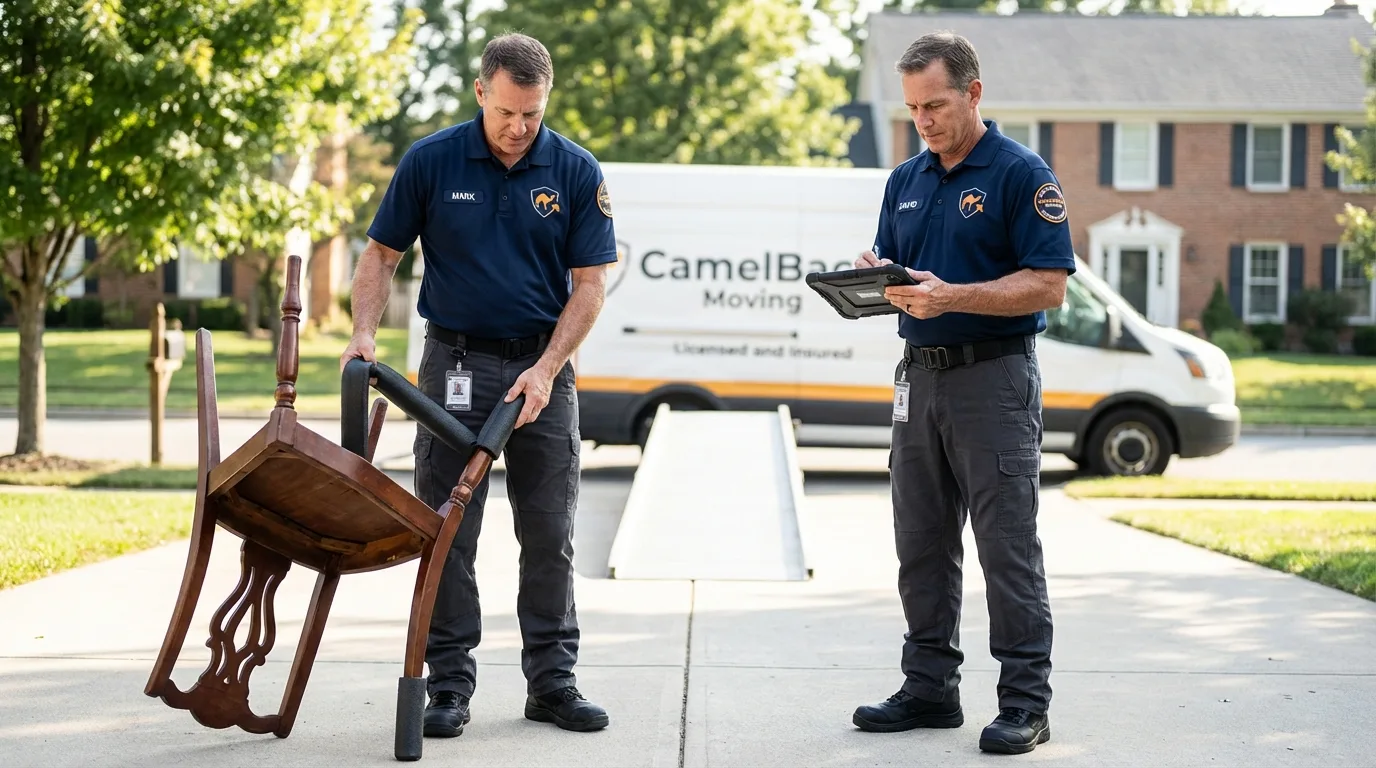 Movers inspecting furniture for damage prevention before loading in Miles City, MT